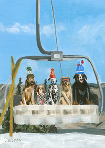 "Doggy Ski Lift" 5"x7" acrylic