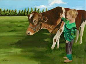 "Hulk Meets a Cow" 9"x12" oil on panel