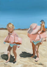 Load image into Gallery viewer, &quot;Twins at Newport Beach&quot; 5&#39; x 7&quot; oil on panel (framed)
