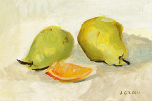 "Two Pears and a Pod" 4" x 6" Acrylic on paper Unframed