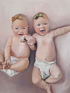 "Olivia and Elizabeth at six months" 30"x40" oil on panel