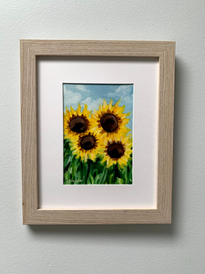 5" x 7" "Four Sunflowers" framed Oil on Paper