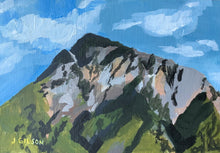 Load image into Gallery viewer, &quot;Mt Olympus: view from Henrie&#39;s Cleaners&quot; 4&quot;x6&quot; acrylic on paper
